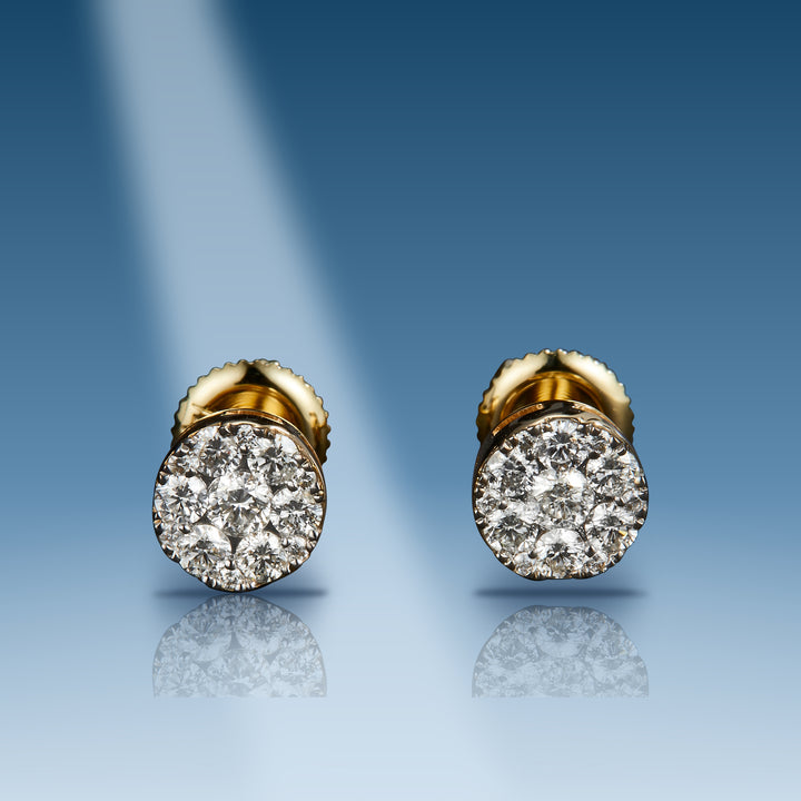 Yellow gold diamond flower style studs earrings