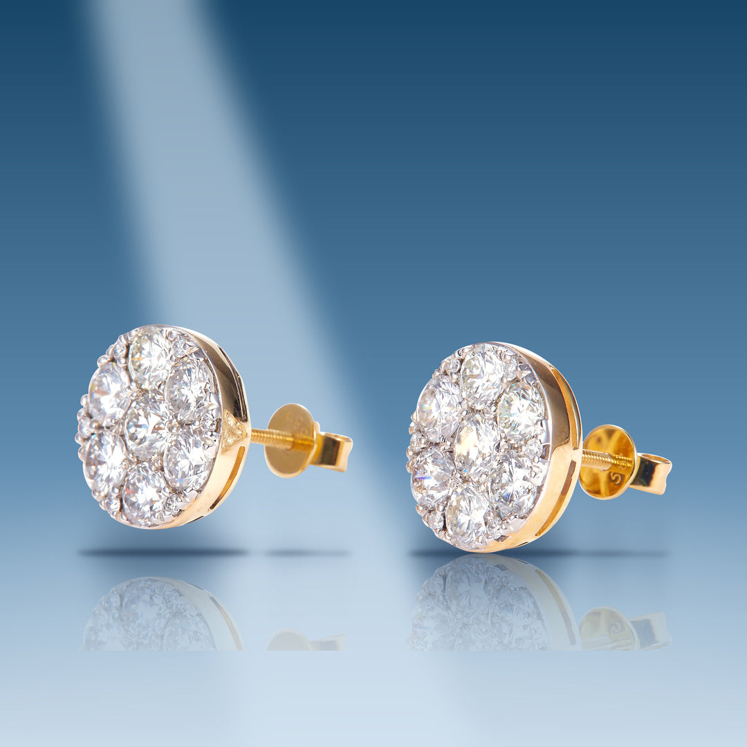 Yellow gold diamond flower style studs earrings