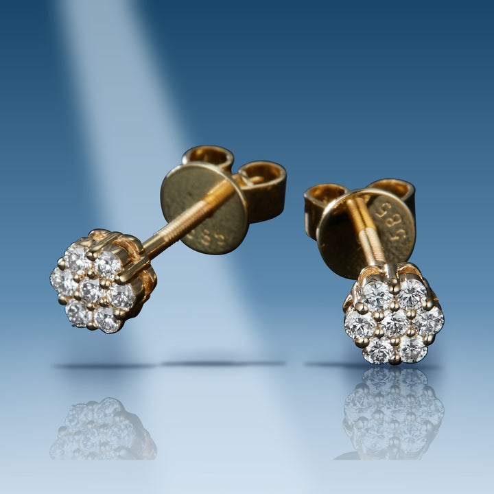 Yellow gold diamond flower style studs earrings