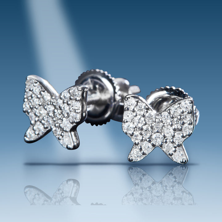 White gold diamond butterfly studs earrings