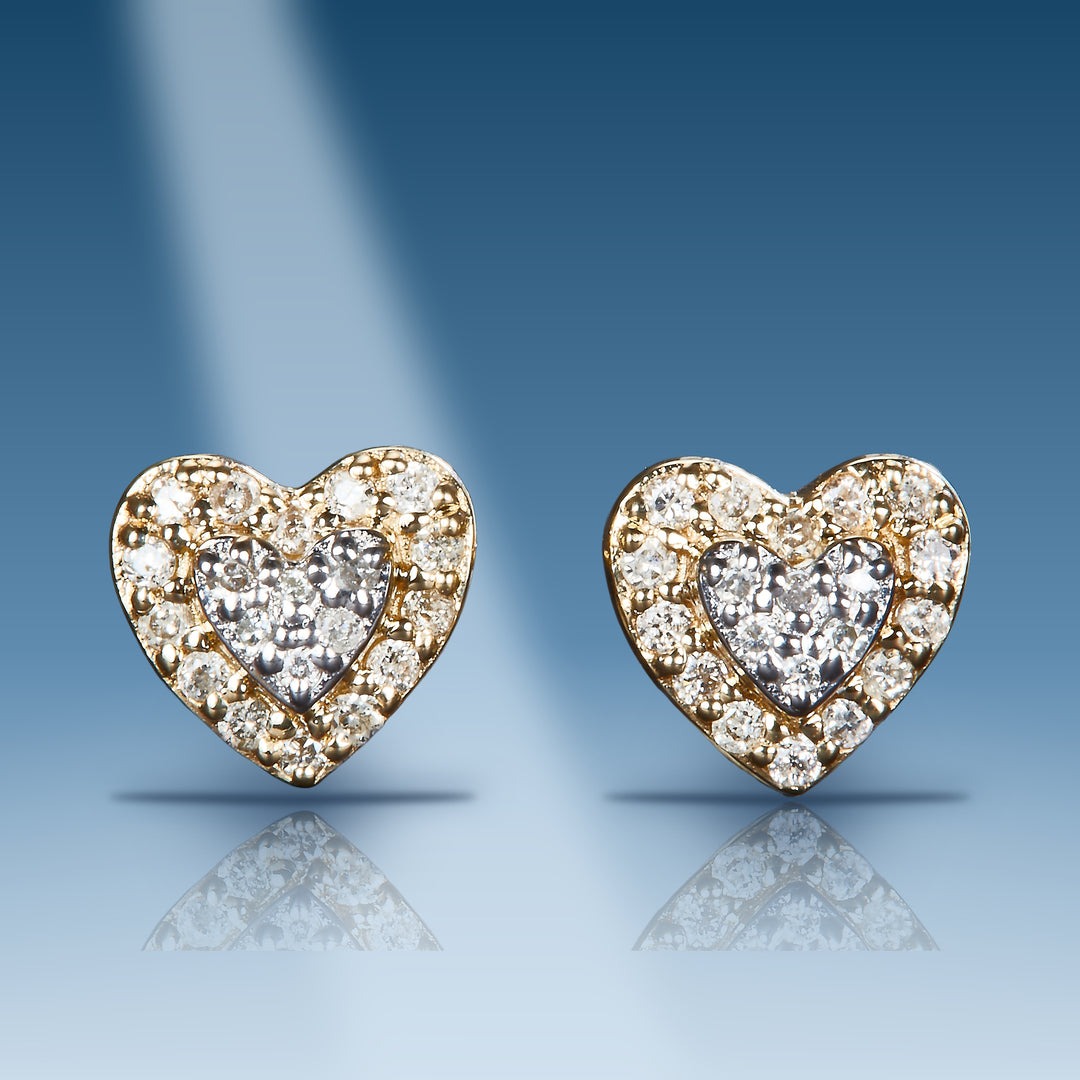 Yellow gold diamond heart studs earrings