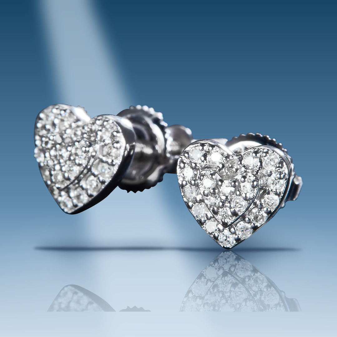 White gold diamond heart studs earrings
