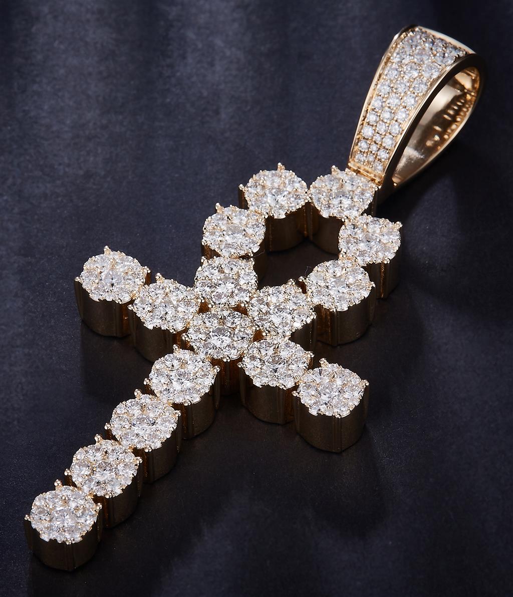 1.297 Ct. Diamond 14 Kt Gold (Yellow). Ankh Cross Big Pendant. (Unisex).