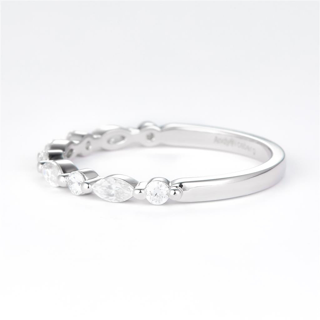 0.445 Ct. Moissanite Sterling Silver (White). Wedding Band with Marquise & Round Stones Ring. (Women). Size 7.5