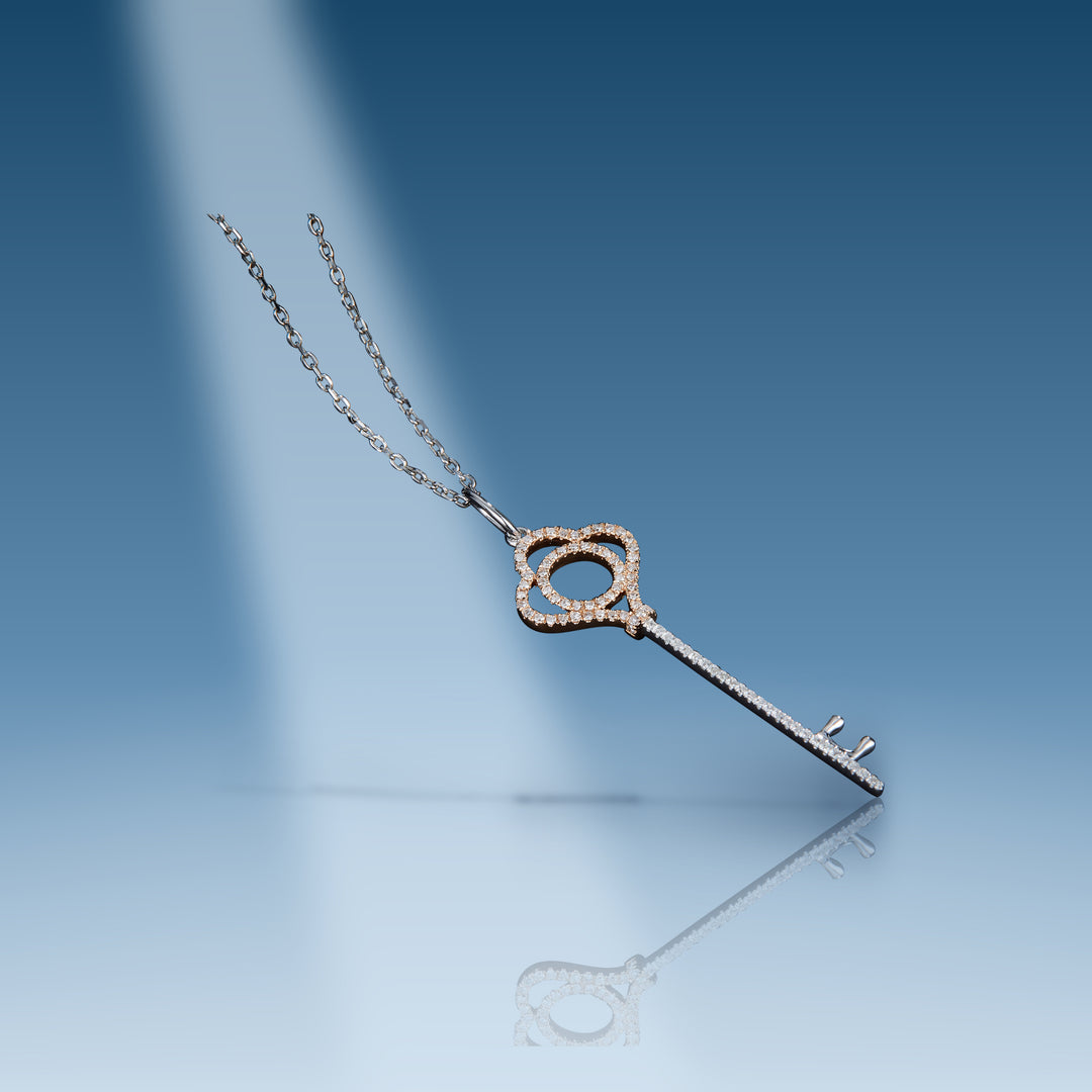 Tricolor gold diamond key pendant