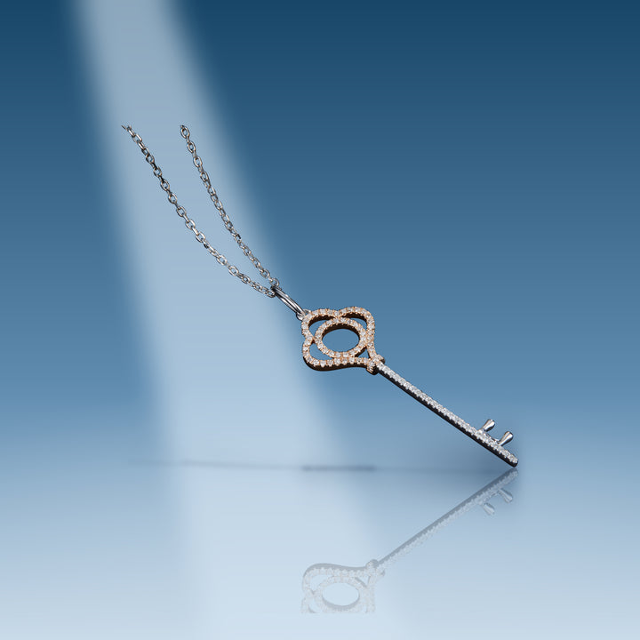 Tricolor gold diamond key pendant