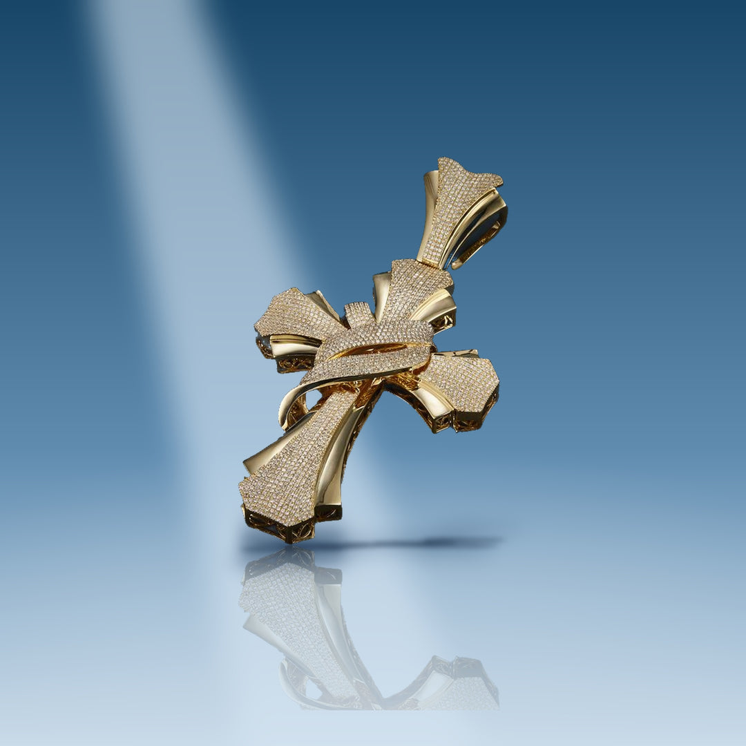 4.211 Ct. Diamond 10 Kt Gold (Yellow). Cross Pendant. (Men). - Iceberg Diamonds