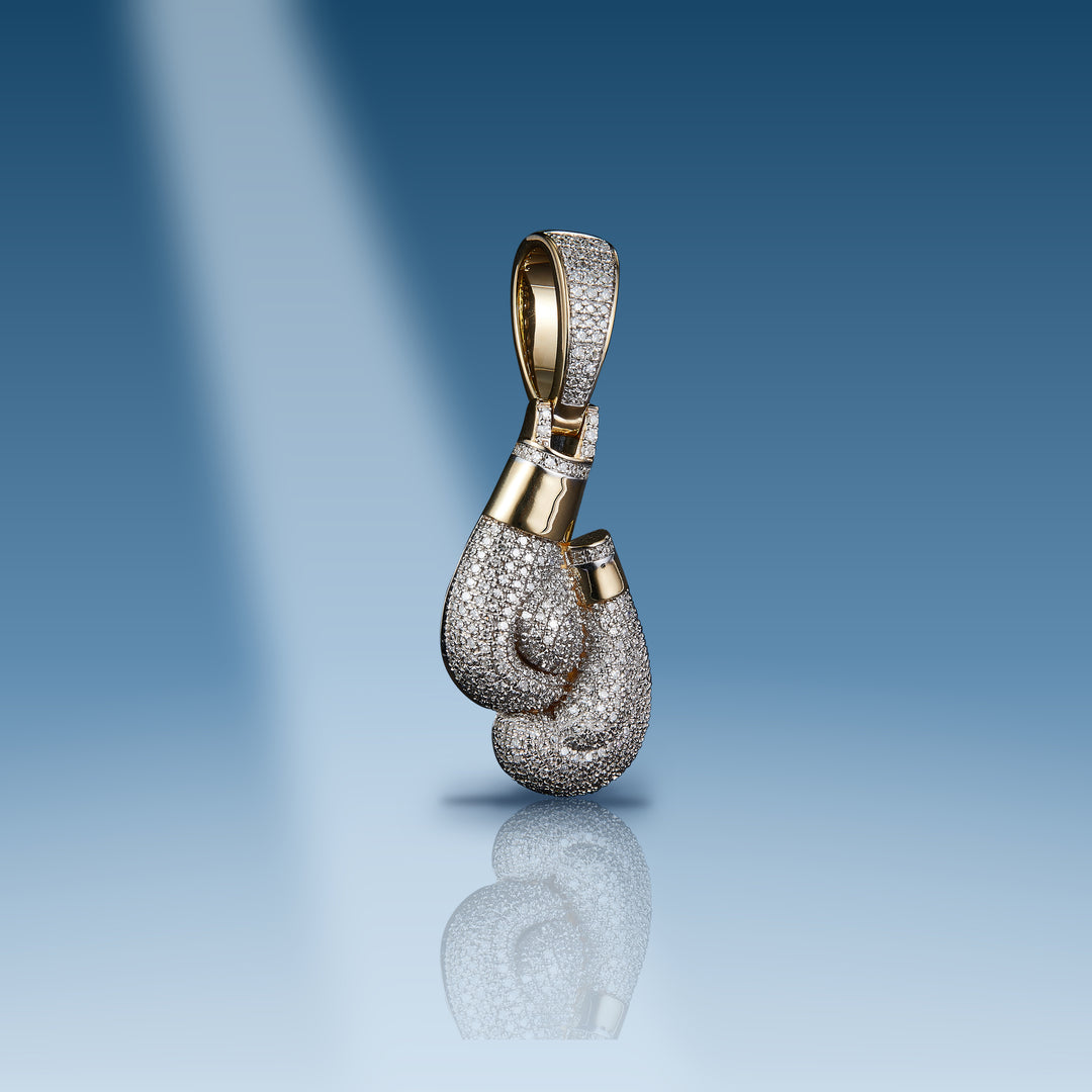 Yellow gold diamond boxing gloves pendant