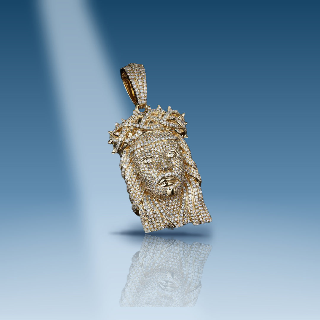 Yellow gold diamond Jesus head pendant
