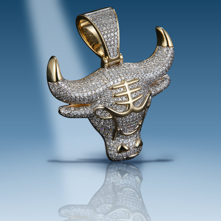 Yellow gold diamond bull head pendant