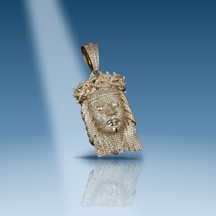 Yellow gold diamond Jesus head pendant