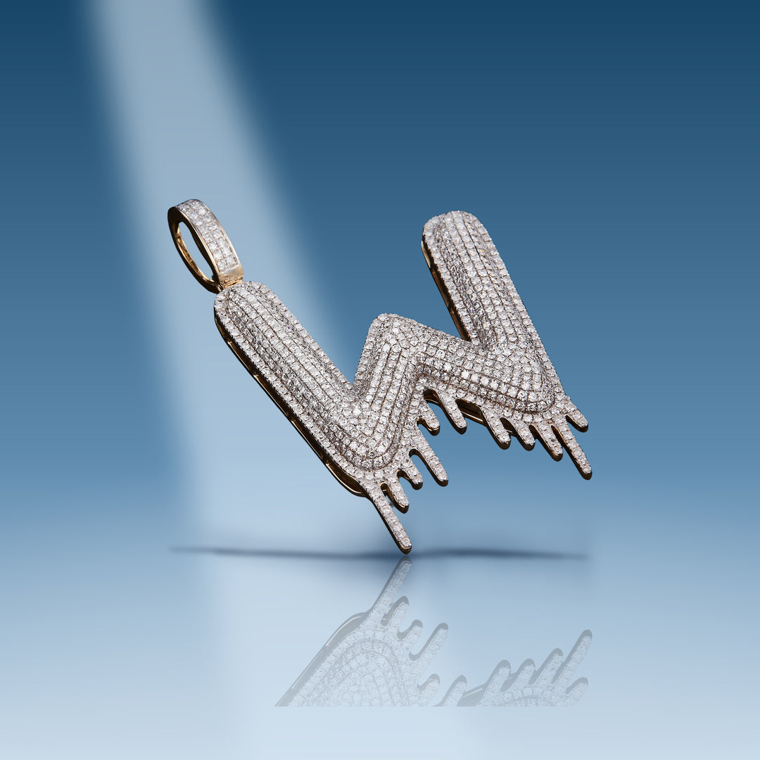 2.65 Ct. Diamond Initial W with Drip Pendant on blue
