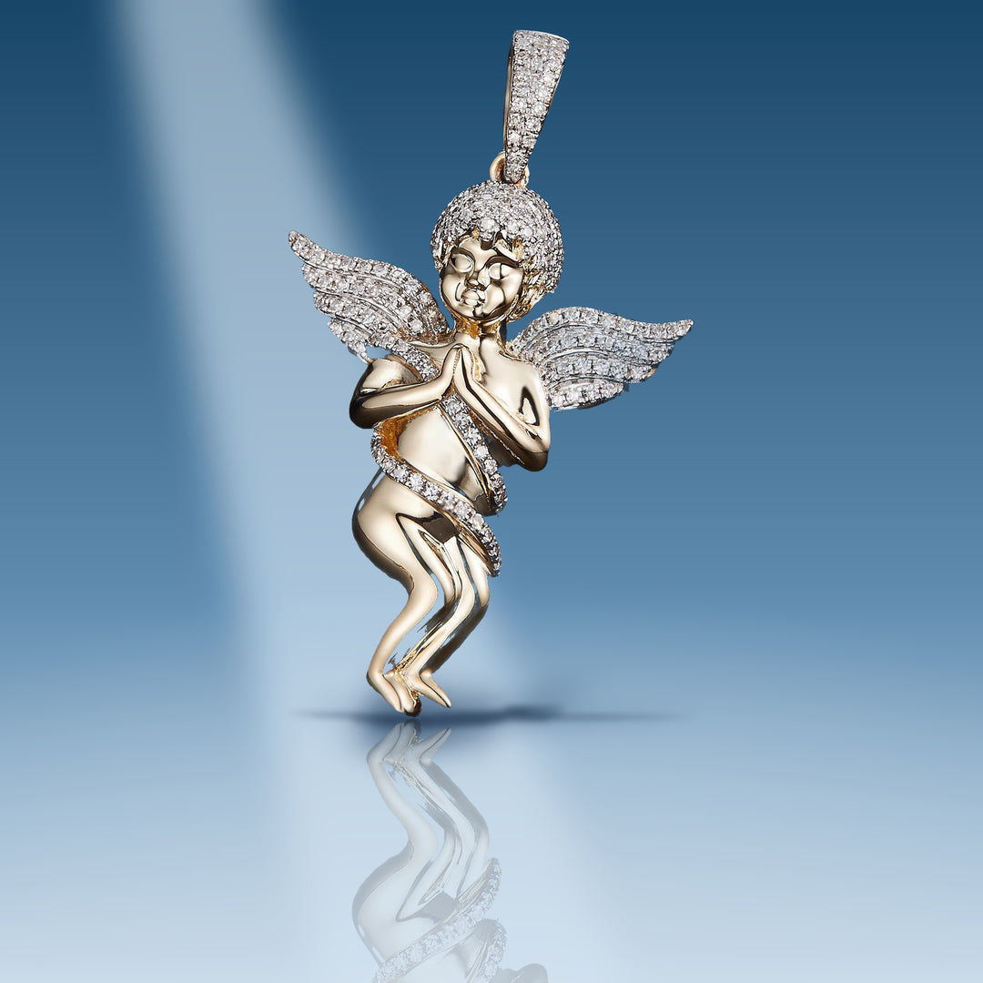 0.54 Ct. Diamond 10 Kt Gold (Yellow). Angel Pendant. (Unisex). - Iceberg Diamonds