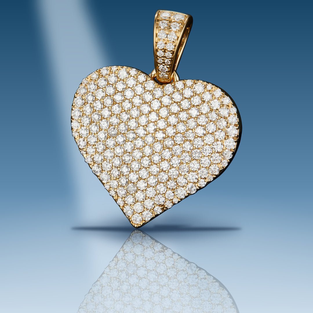 Yellow gold diamond all-diamonds heart pendant