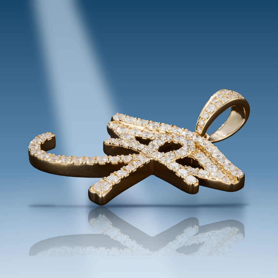 Yellow gold diamond eye of Horus with Ankh cross pendant