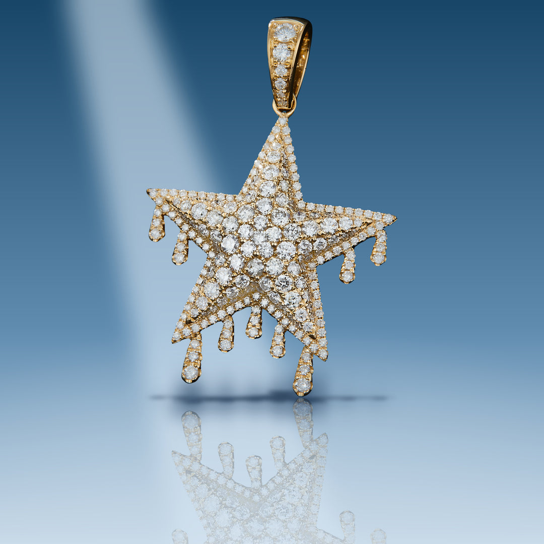 Yellow gold diamond star with dripping shine pendant