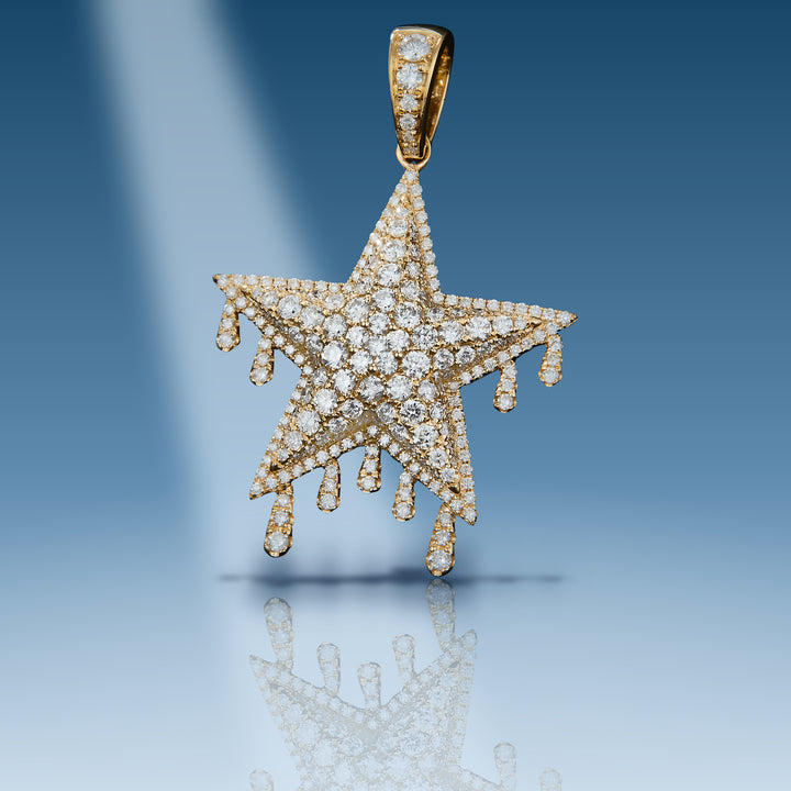 Yellow gold diamond star with dripping shine pendant