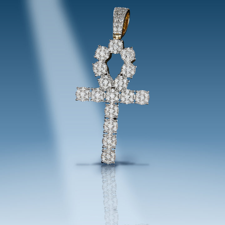 Yellow gold diamond Ankh cross small pendant