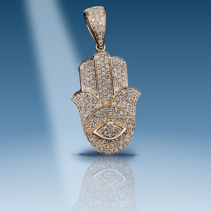 0.836 Ct. Diamond 10 Kt Gold (Yellow). Khamsa Pendant. (Unisex). - Iceberg Diamonds