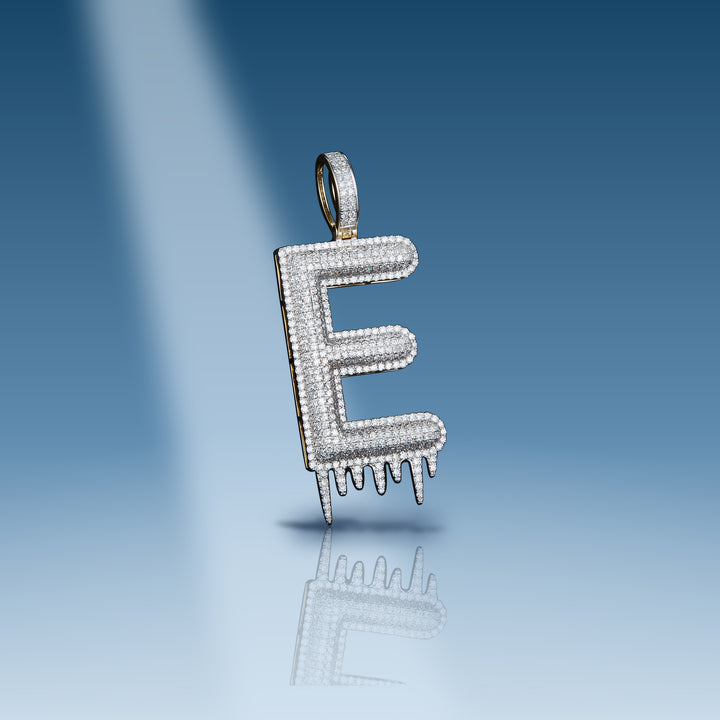 Yellow gold diamond initial letter E with drip pendant