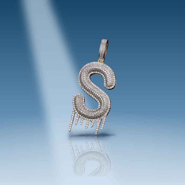 1.692 Ct. Diamond Initial S with Drip Pendant on blue