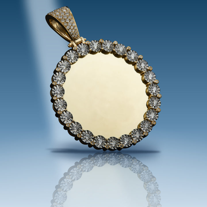 Yellow gold diamond custom photo illusion bezel pendant