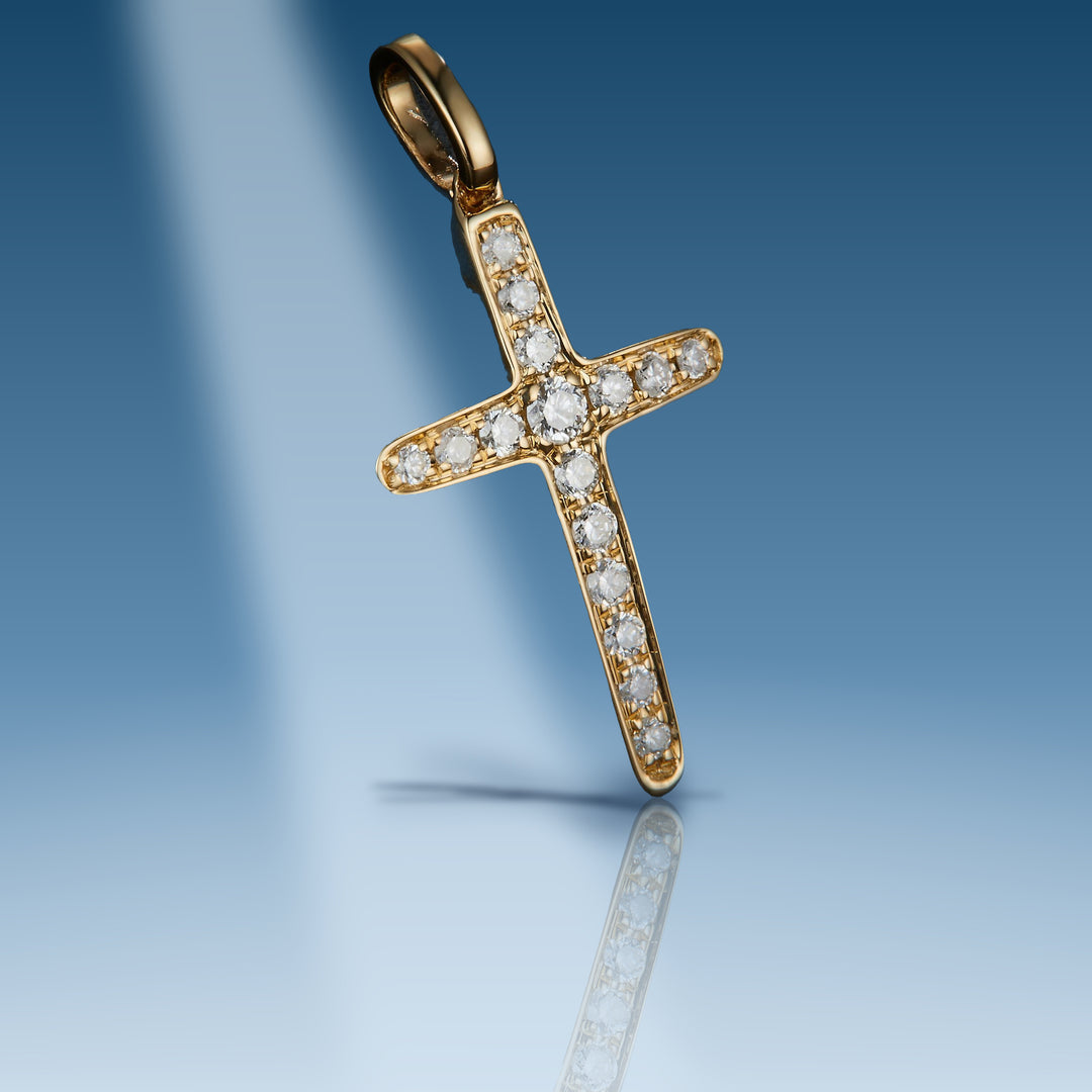 0.18 Ct. Diamond 14 Kt Gold (Yellow). Cross Pendant - Iceberg Diamonds