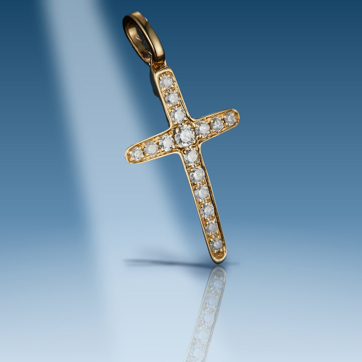 0.18 Ct. Diamond 14 Kt Gold (Yellow). Cross Pendant - Iceberg Diamonds
