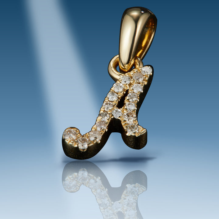 Yellow gold diamond initial letter A pendant