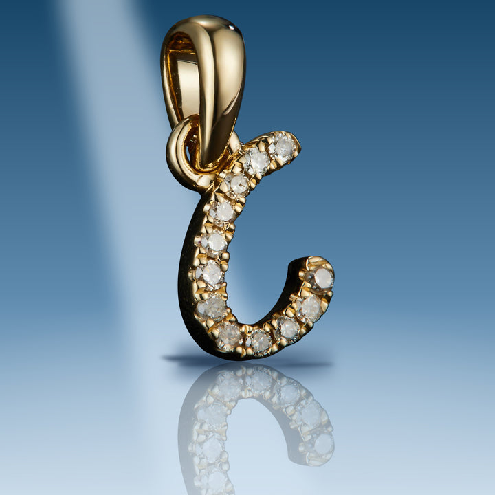 Yellow gold diamond initial letter C pendant