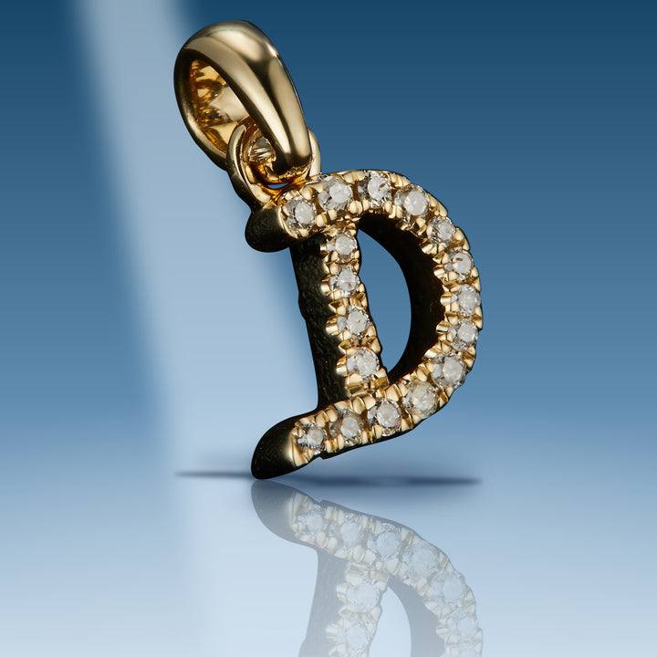 Yellow gold diamond initial letter D pendant