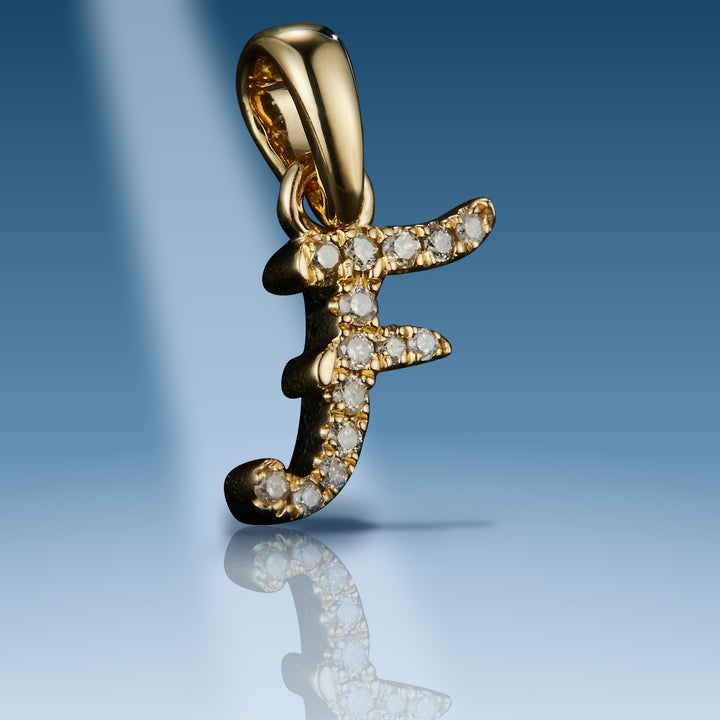 Yellow gold diamond initial letter F pendant