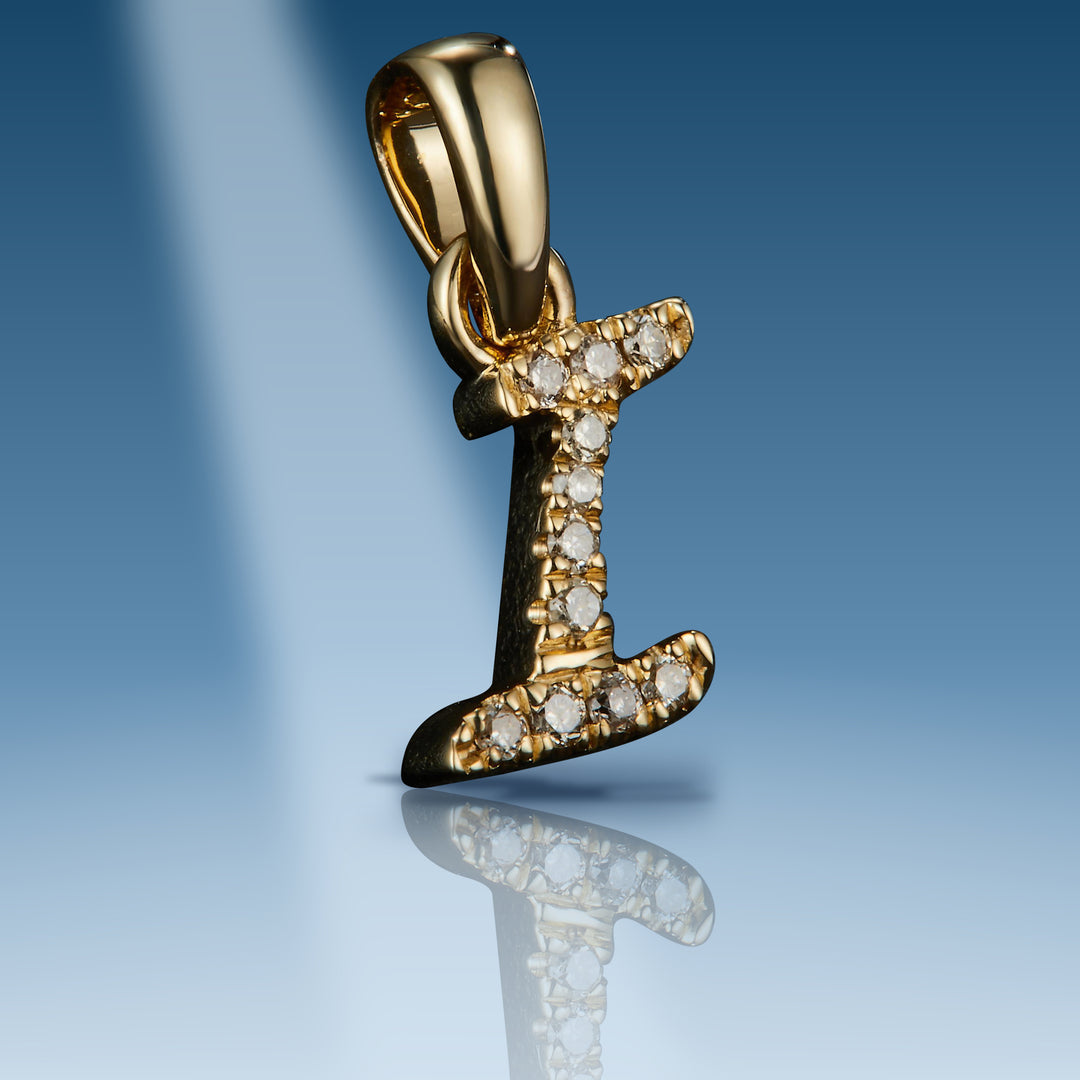 Yellow gold diamond initial letter I pendant