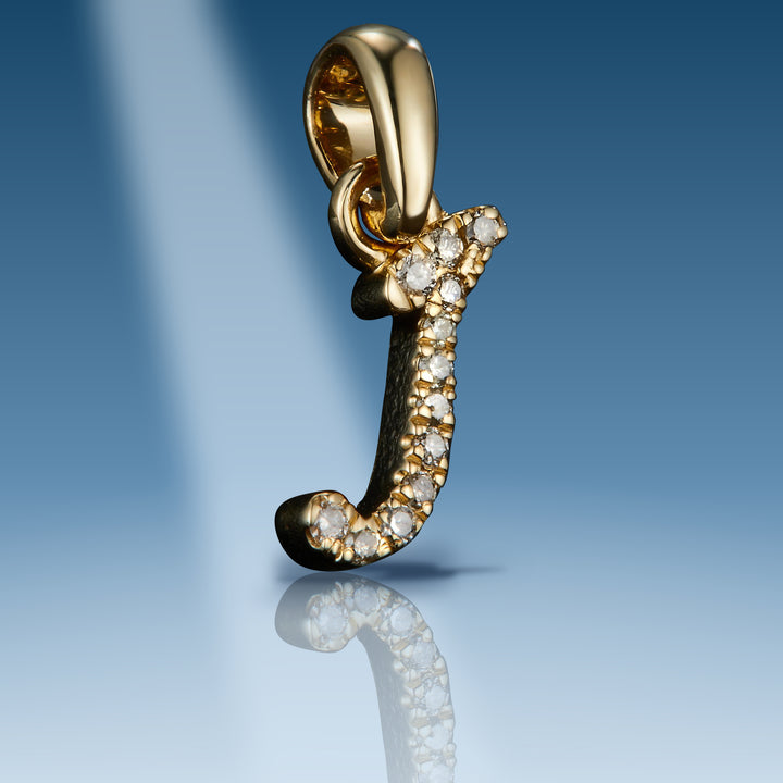 Yellow gold diamond initial letter J pendant