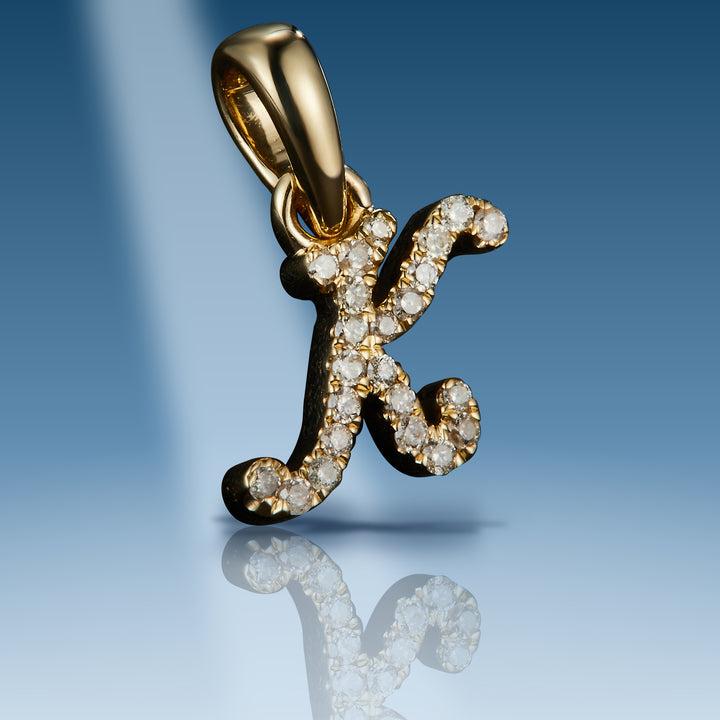 Yellow gold diamond initial letter K pendant