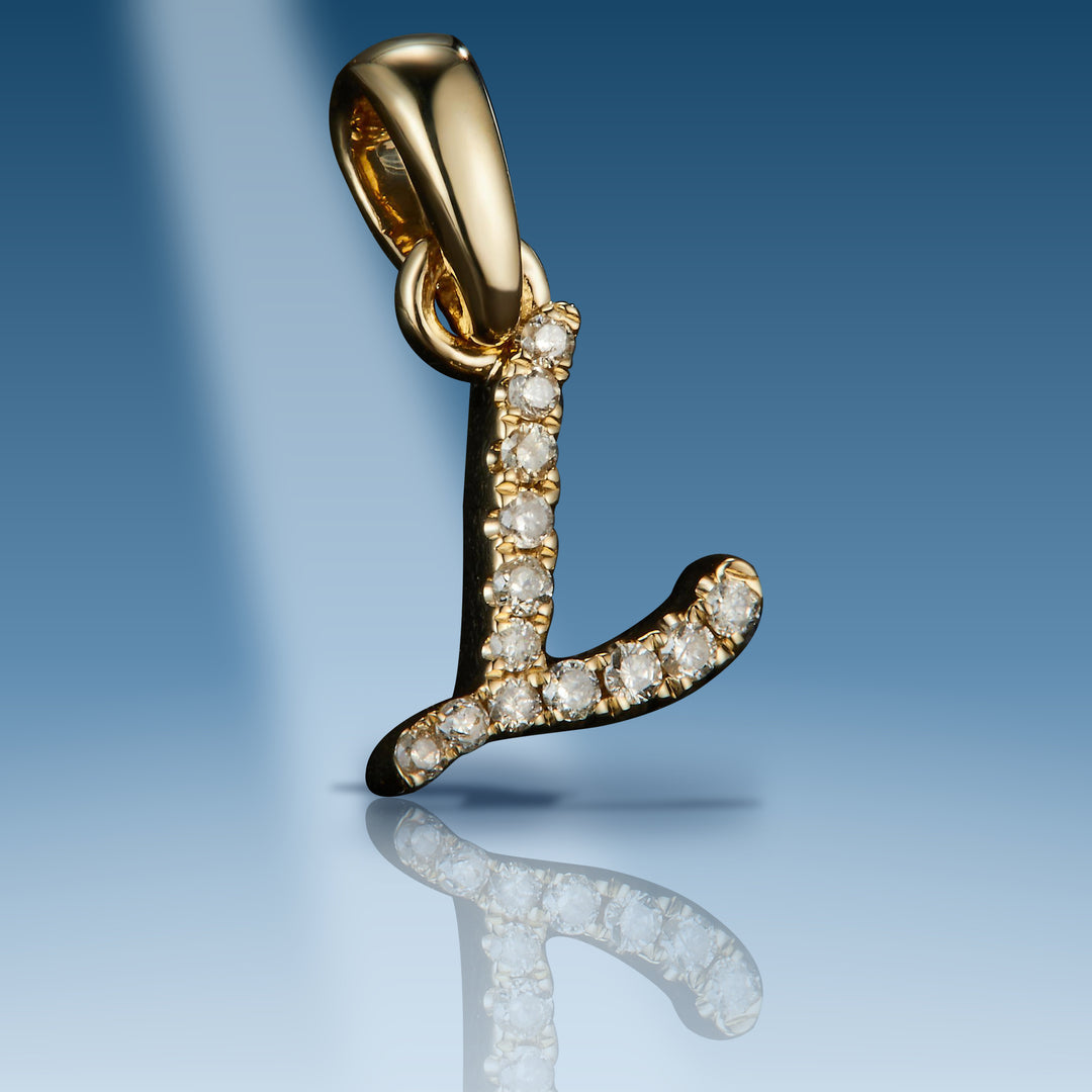 Yellow gold diamond initial letter L pendant