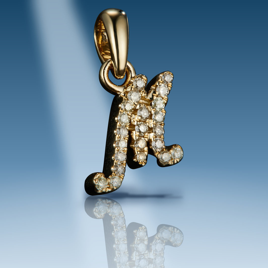 Yellow gold diamond initial letter M pendant