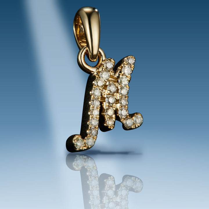 Yellow gold diamond initial letter M pendant