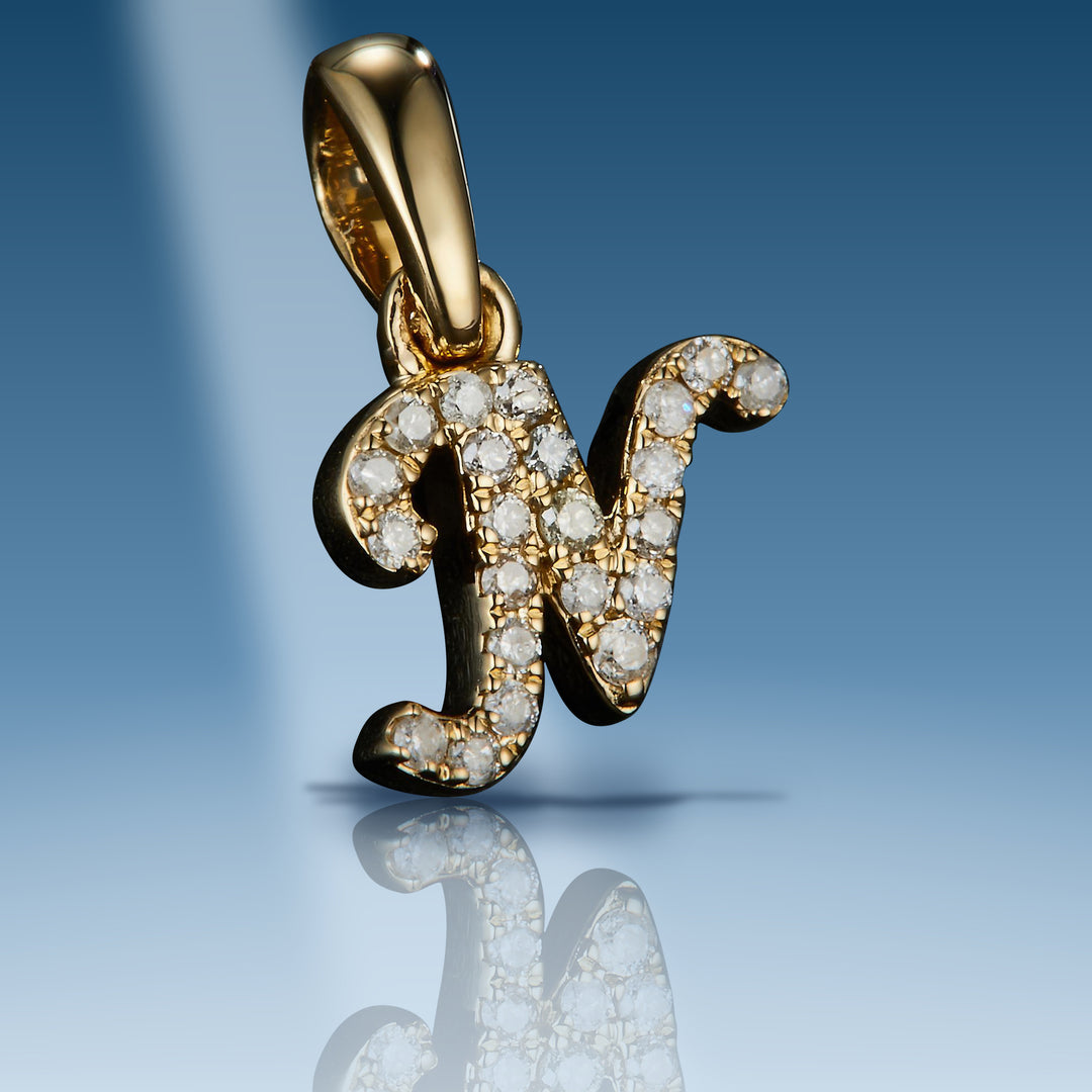 Yellow gold diamond initial letter N pendant