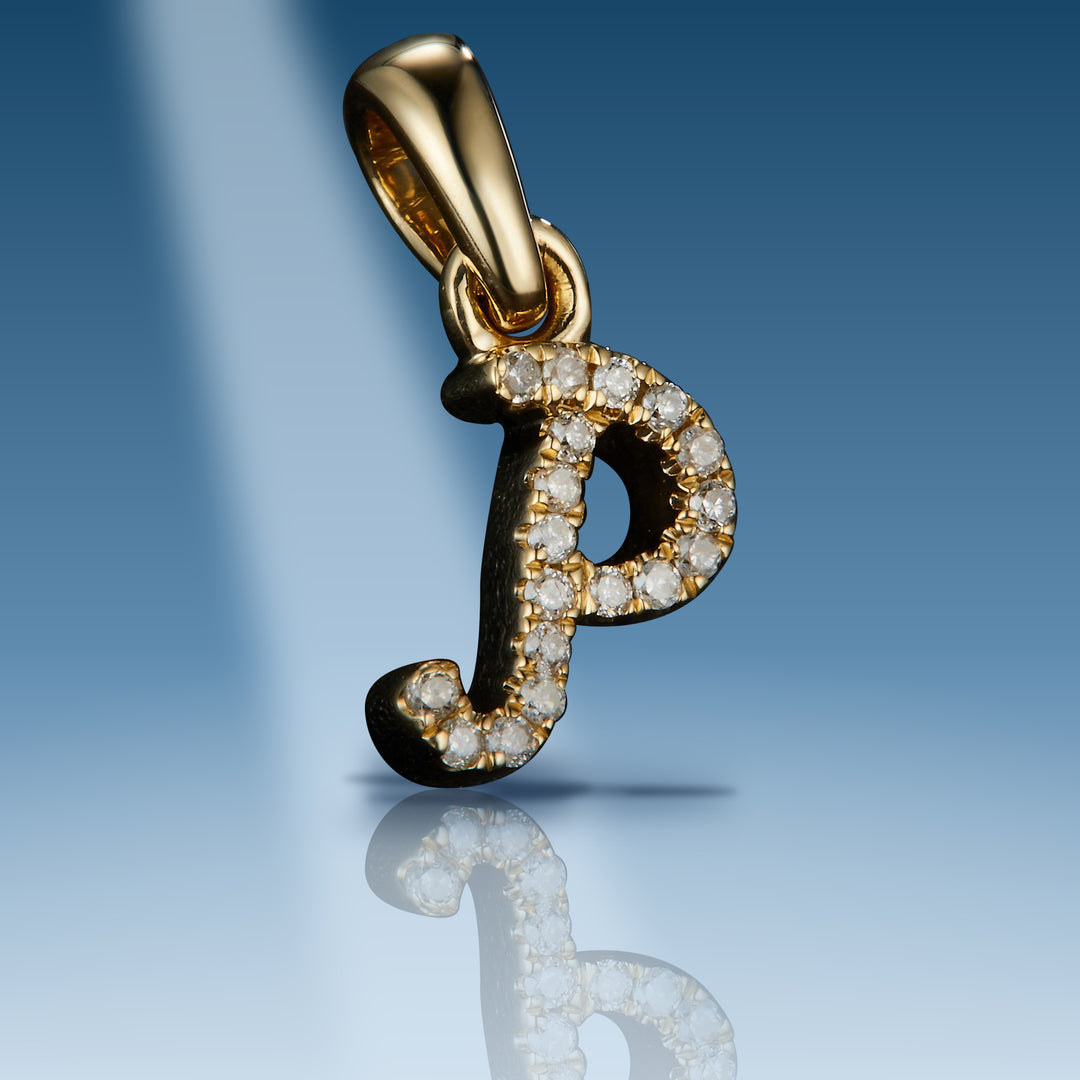 Yellow gold diamond initial letter P pendant