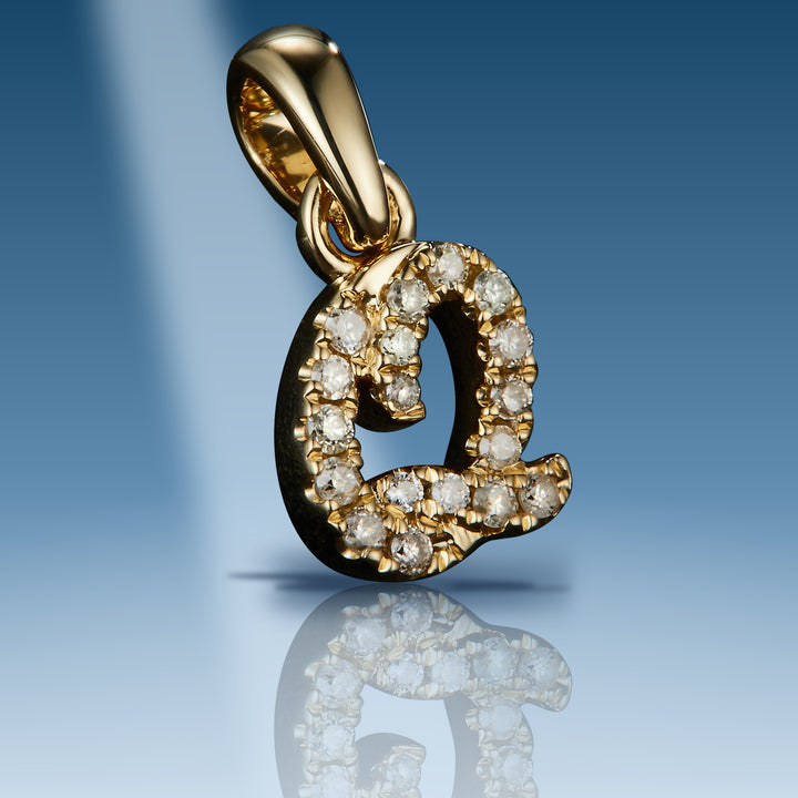 Yellow gold diamond initial letter Q pendant