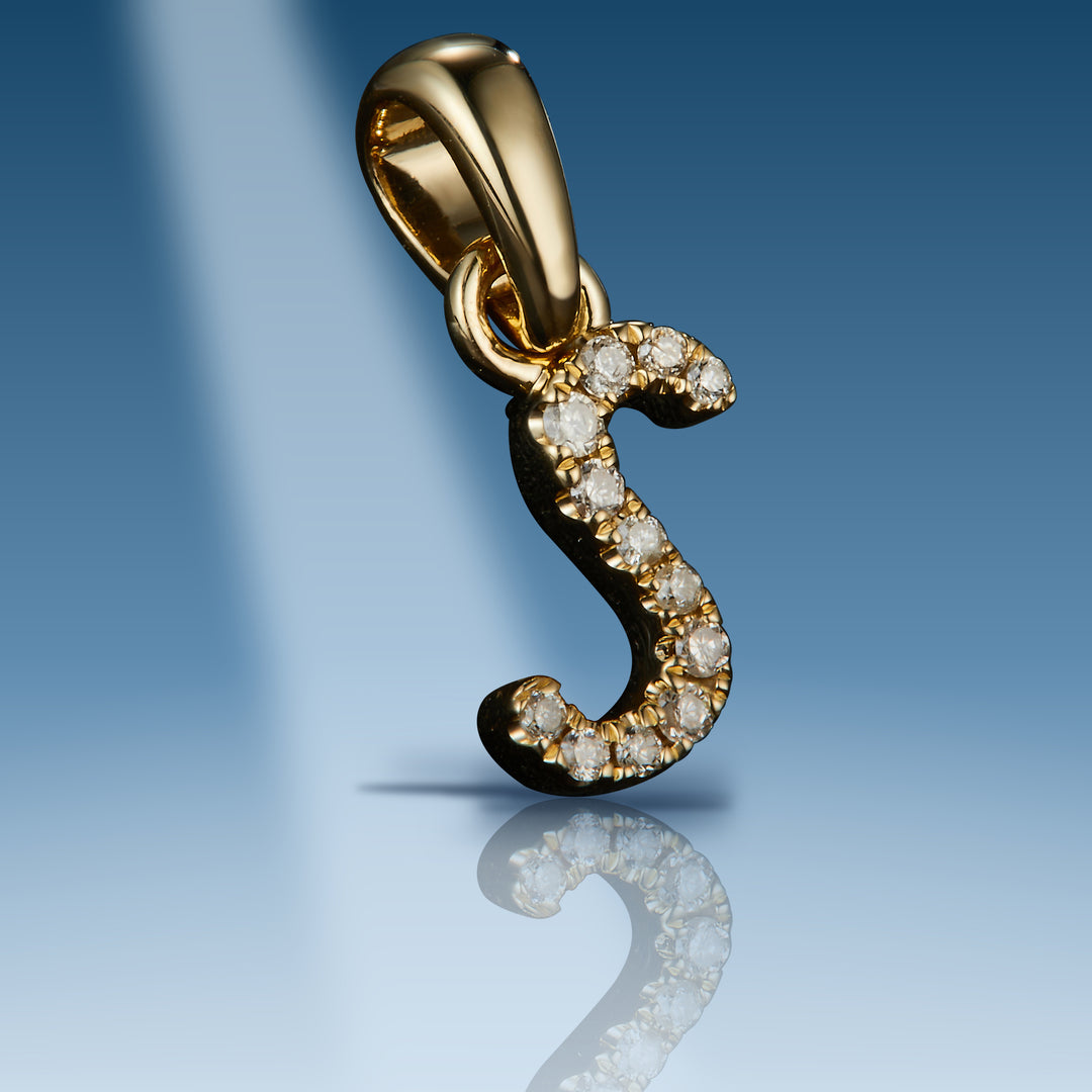 Yellow gold diamond initial letter S pendant