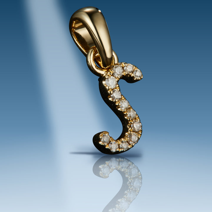 Yellow gold diamond initial letter S pendant