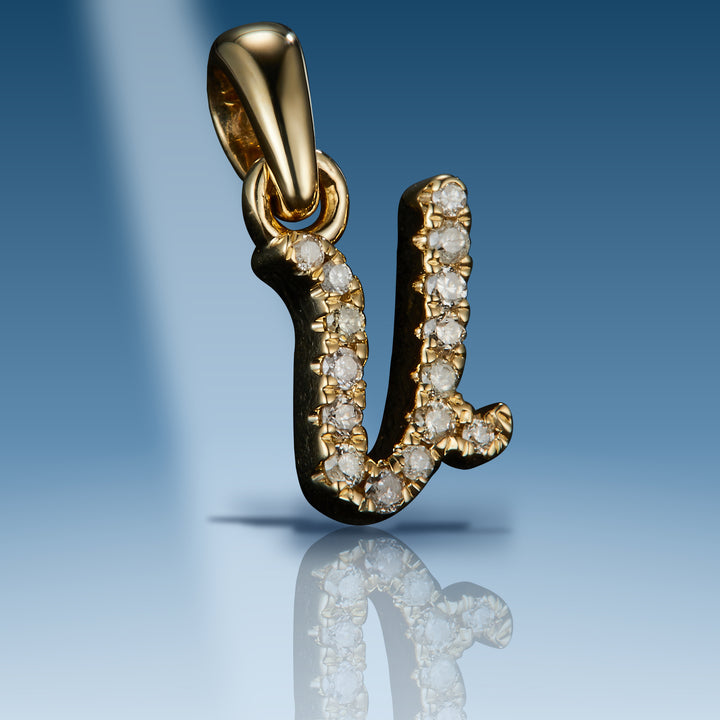 Yellow gold diamond initial letter U pendant