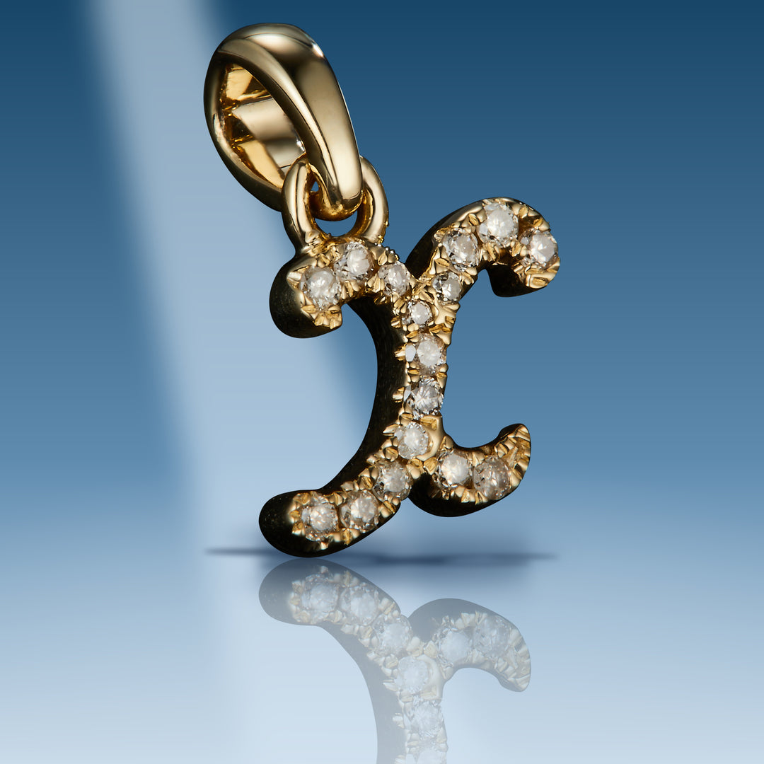 Yellow gold diamond initial letter X pendant