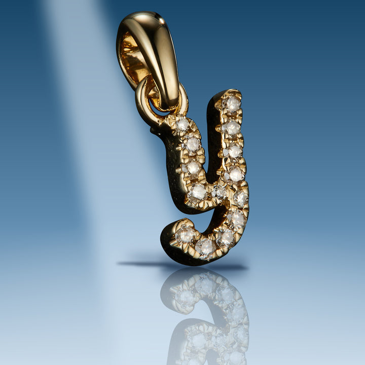 Yellow gold diamond initial letter Y pendant
