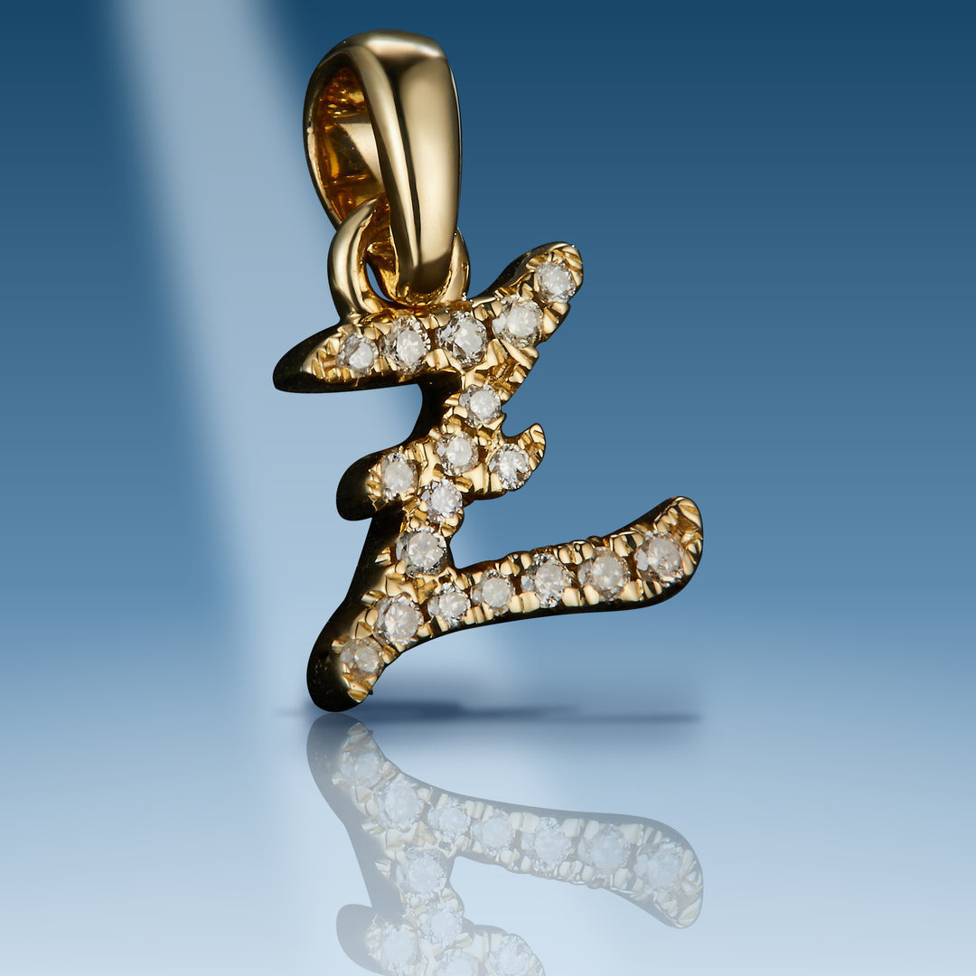 Yellow gold diamond initial letter Z pendant