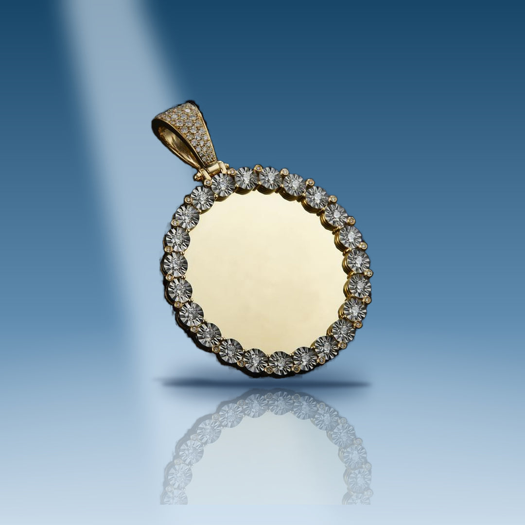 1.4 Ct. Diamond 14 Kt Gold (Yellow). Picture Pendant with Diamond Bezel Illusion Pendant. - Iceberg Diamonds