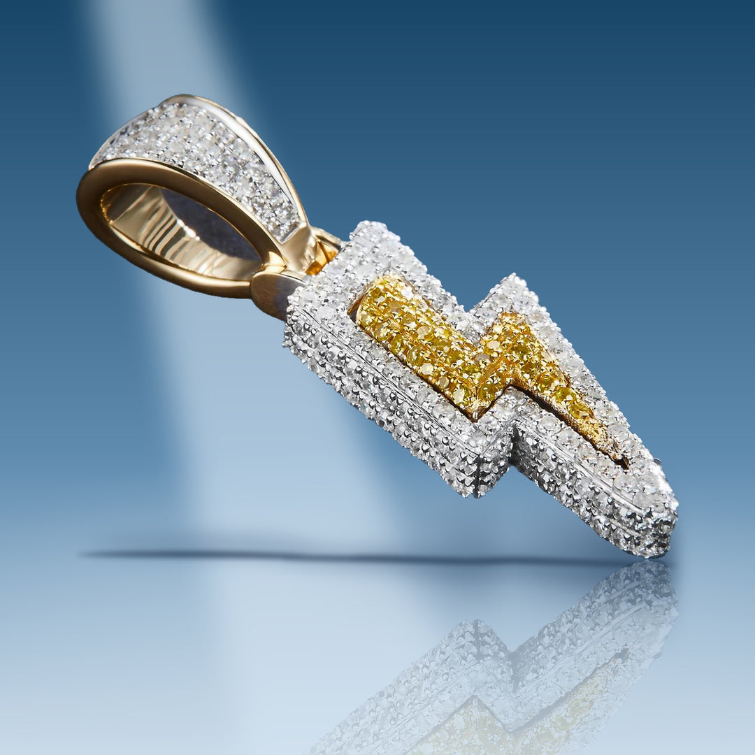 0.808 Ct. Diamond 14 Kt Gold (Yellow). Lightning Bolt with Yellow & White Diamonds Pendant - Iceberg Diamonds