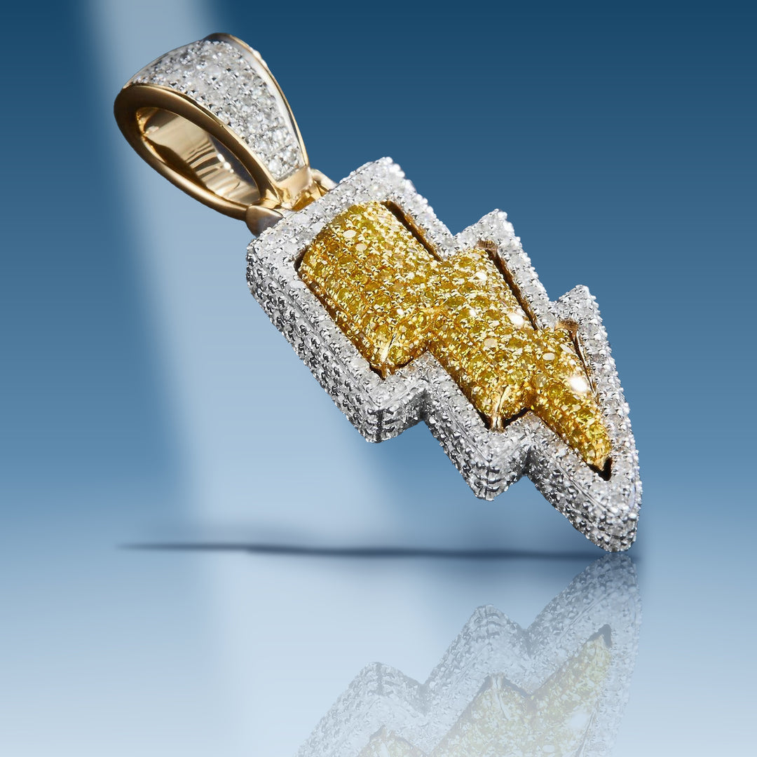 1.429 Ct. Diamond 14 Kt Gold (Yellow). Lightning Bolt with Yellow & White Diamonds Pendant - Iceberg Diamonds